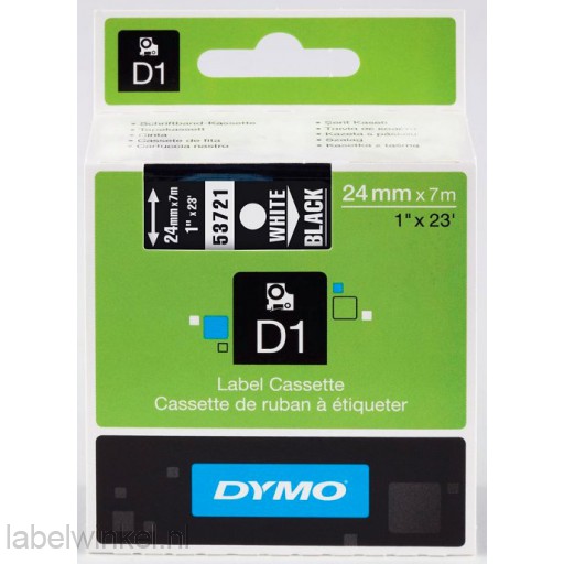 Dymo 53721 D1 Tape 24mm x 7m wit op zwart  
