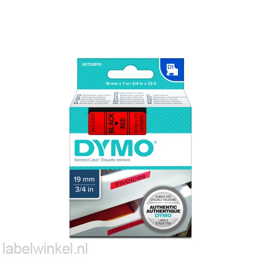 Dymo 45807 D1 Tape 19mm x 7m zwart op rood