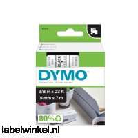 Dymo 40910 D1 Tape 9mm x 7m zwart op transparant